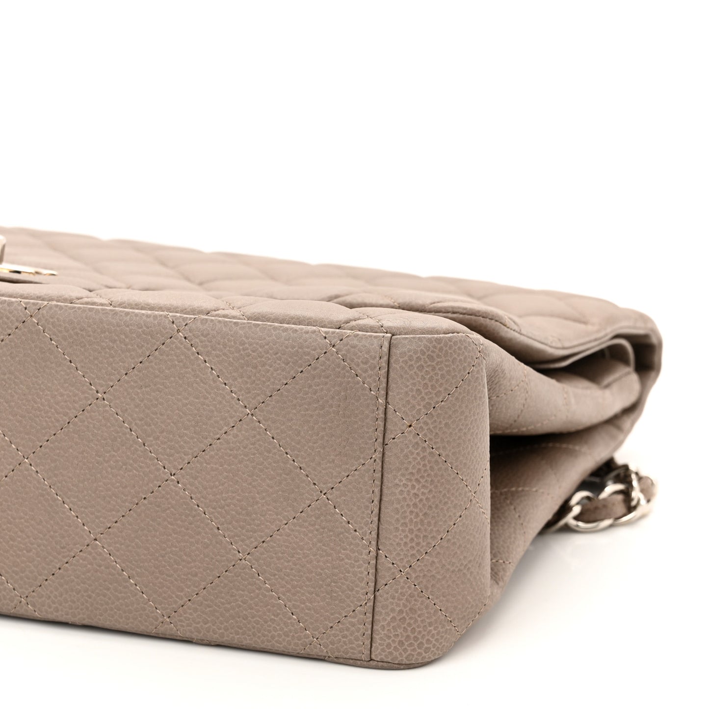 Iridescent Caviar Quilted Maxi Double Flap Beige
