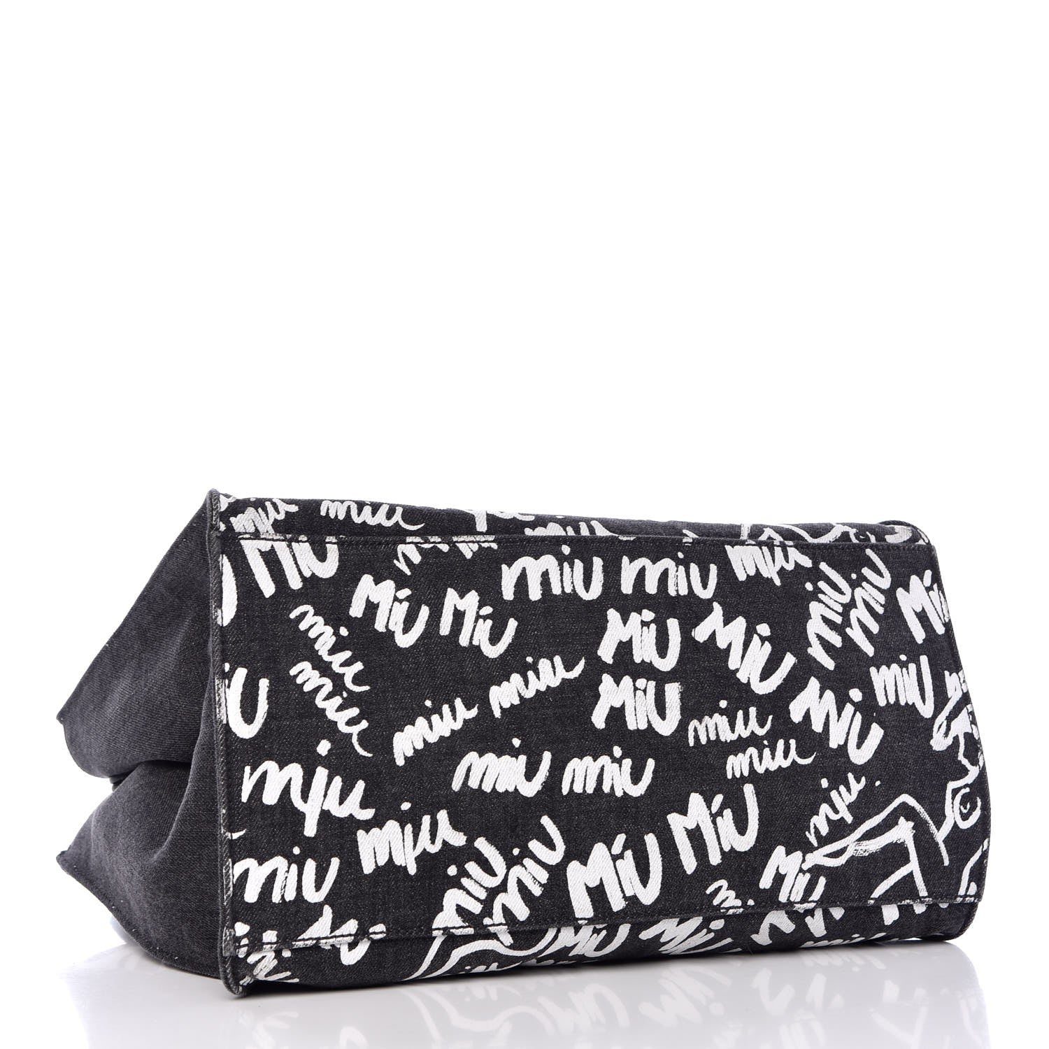 Miu Miu Denim Logo Shopping Tote Black 4 of 8