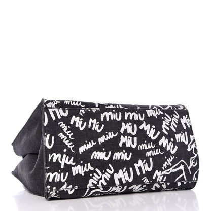 Miu Miu Denim Logo Shopping Tote Black 4 of 8