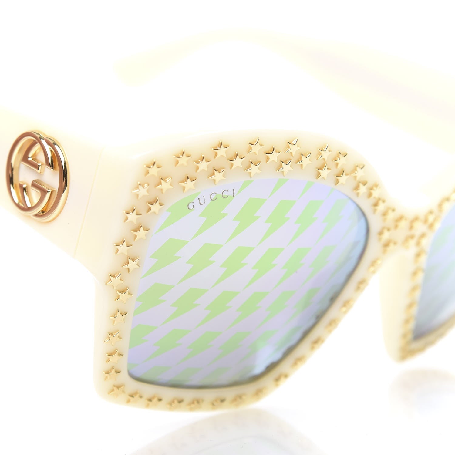 Gucci Square Frame Star Sunglasses GG 3870/S Ivory Gold 7 of 8