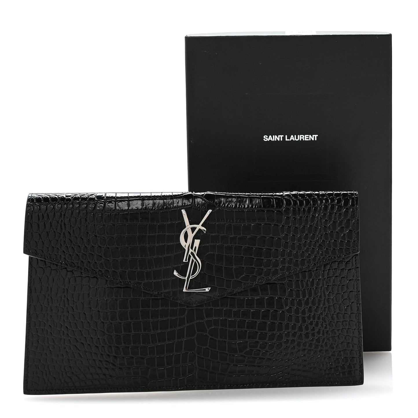 Calfskin Crocodile Embossed Uptown Monogram Pouch Black