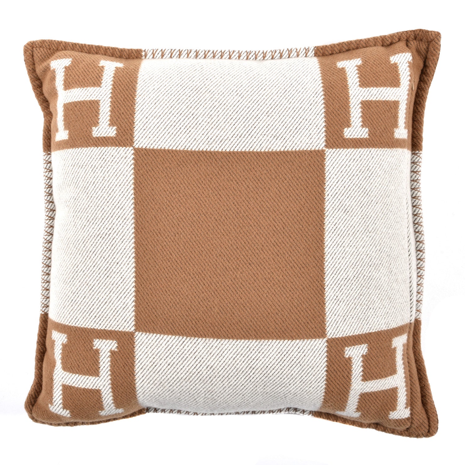 Hermes Wool Cashmere Avalon Pillow PM Ecru Camel 2 of 3