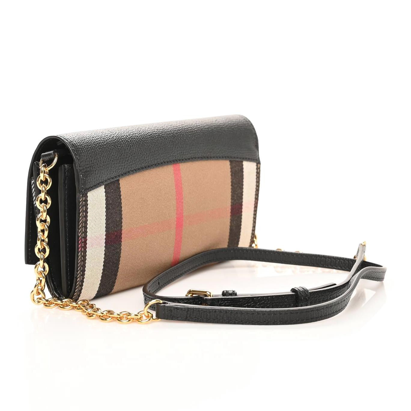 Burberry Grainy Calfskin House Check Henley Wallet On Chain Black 2 of 7