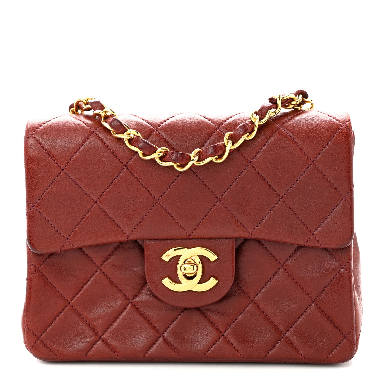 Chanel Lambskin Quilted Mini Square Flap Burgundy 9 of 11
