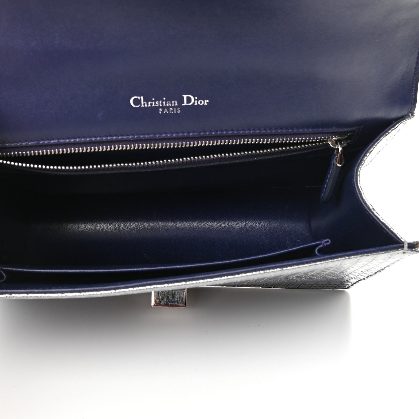 Metallic Patent Micro-Cannage Gradient Medium Diorama Flap Bag Silver Blue