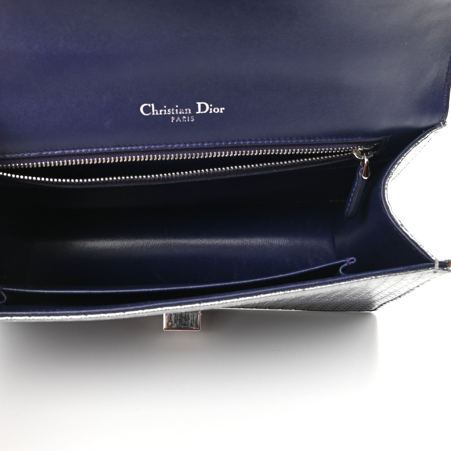 Christian Dior Metallic Patent Micro-Cannage Gradient Medium Diorama Flap Bag Silver Blue 5 of 11