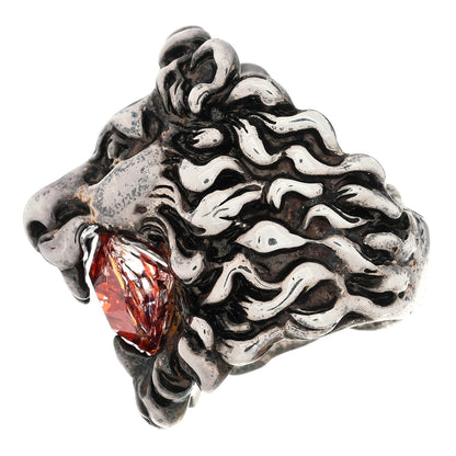 Gucci Metal Crystal Lion Head Ring Red Aged 49 4.75 Silver 4 of 5