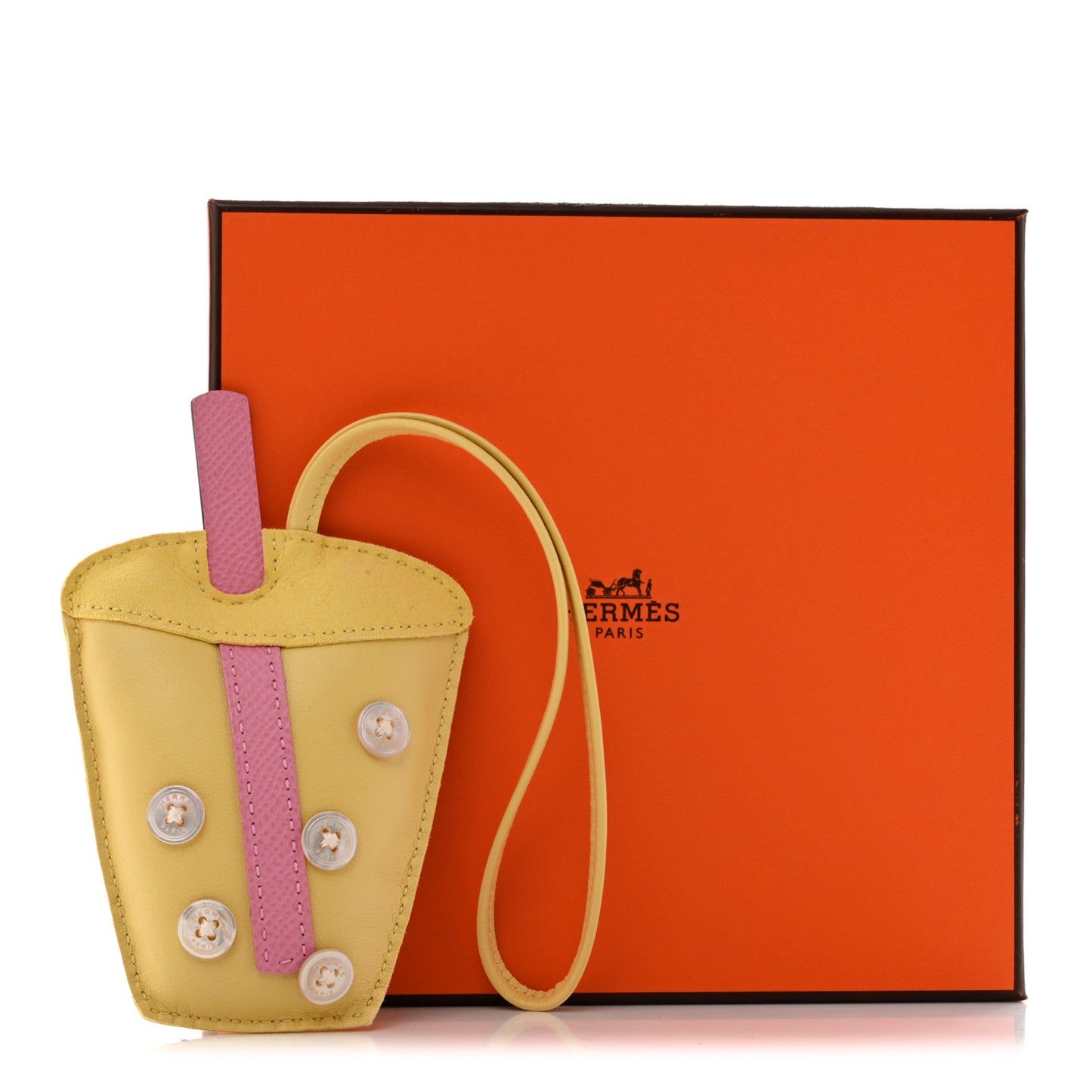 Epsom Lambskin Suede Petit H Bubble Tea Charm Jaune Milton Rose Confetti