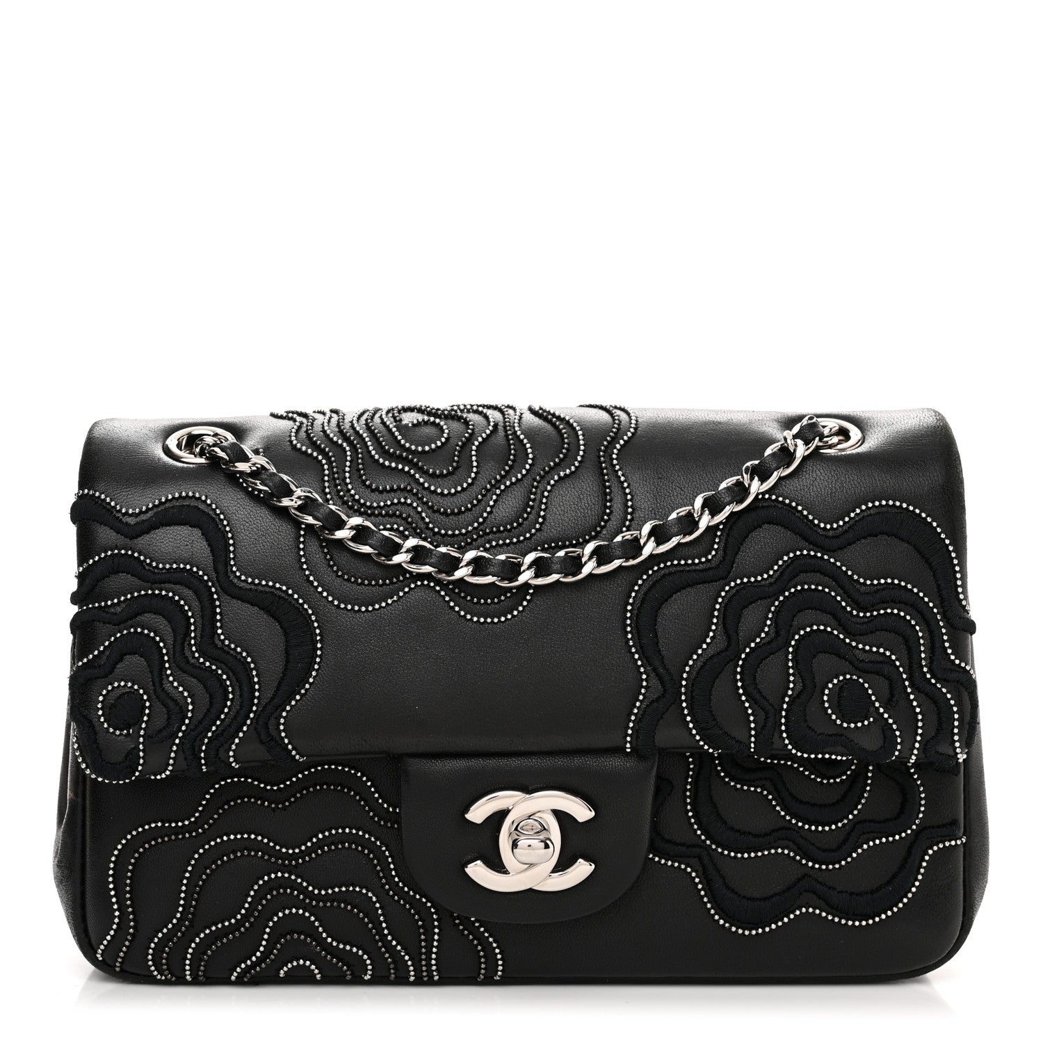 Chanel Lambskin Embroidered Camellia Follies Flap Black 1 of 13
