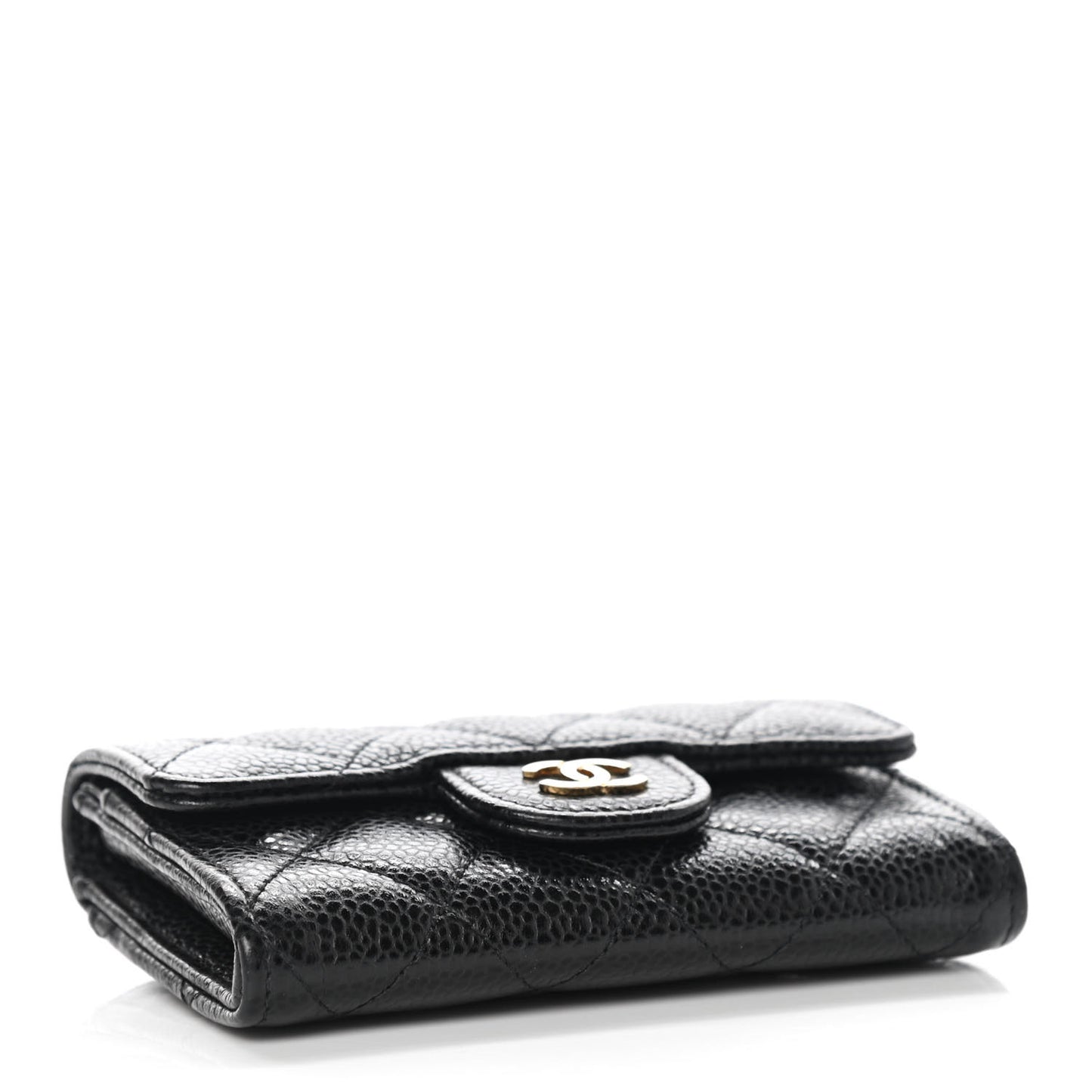 Caviar Quilted Flap Card Holder Wallet Black