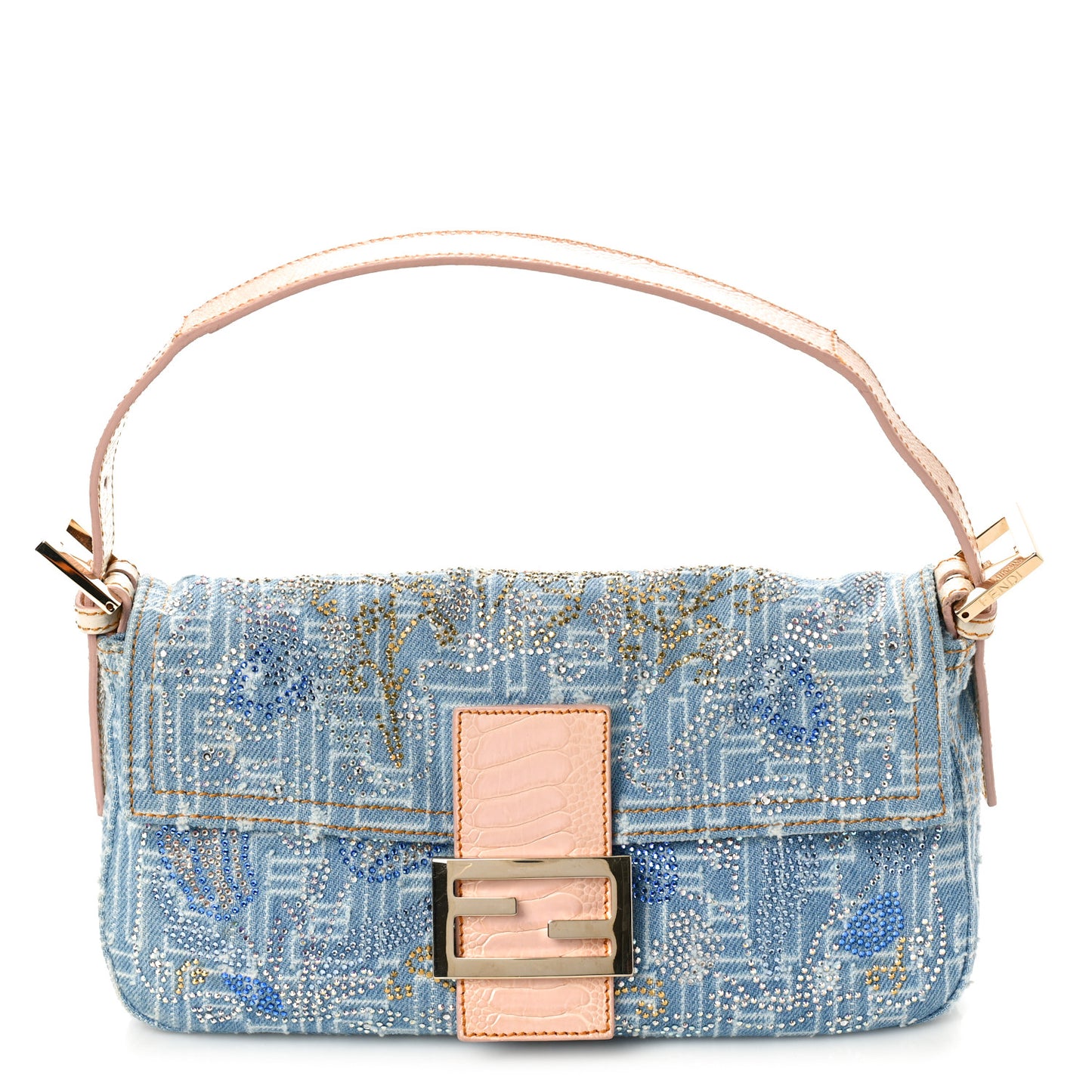 Denim Alligator Crystal Baguette Blue