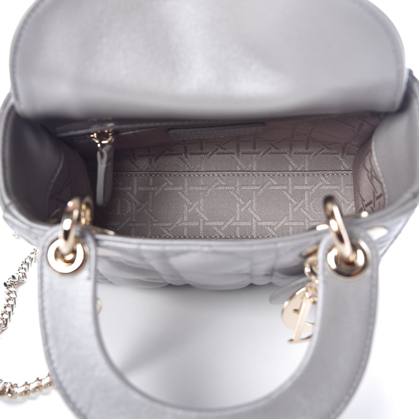 Metallic Lambskin Cannage Mini Lady Dior Grey