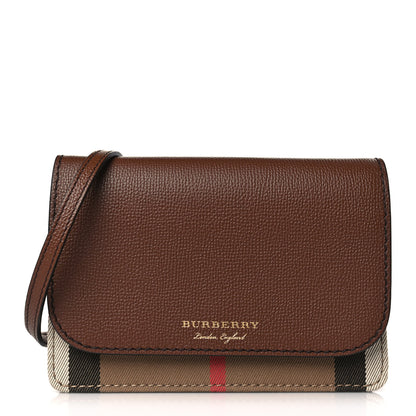 Burberry Grained Calfskin House Check Tartan Mix Hampshire Wallet On Chain Tan 1 of 9