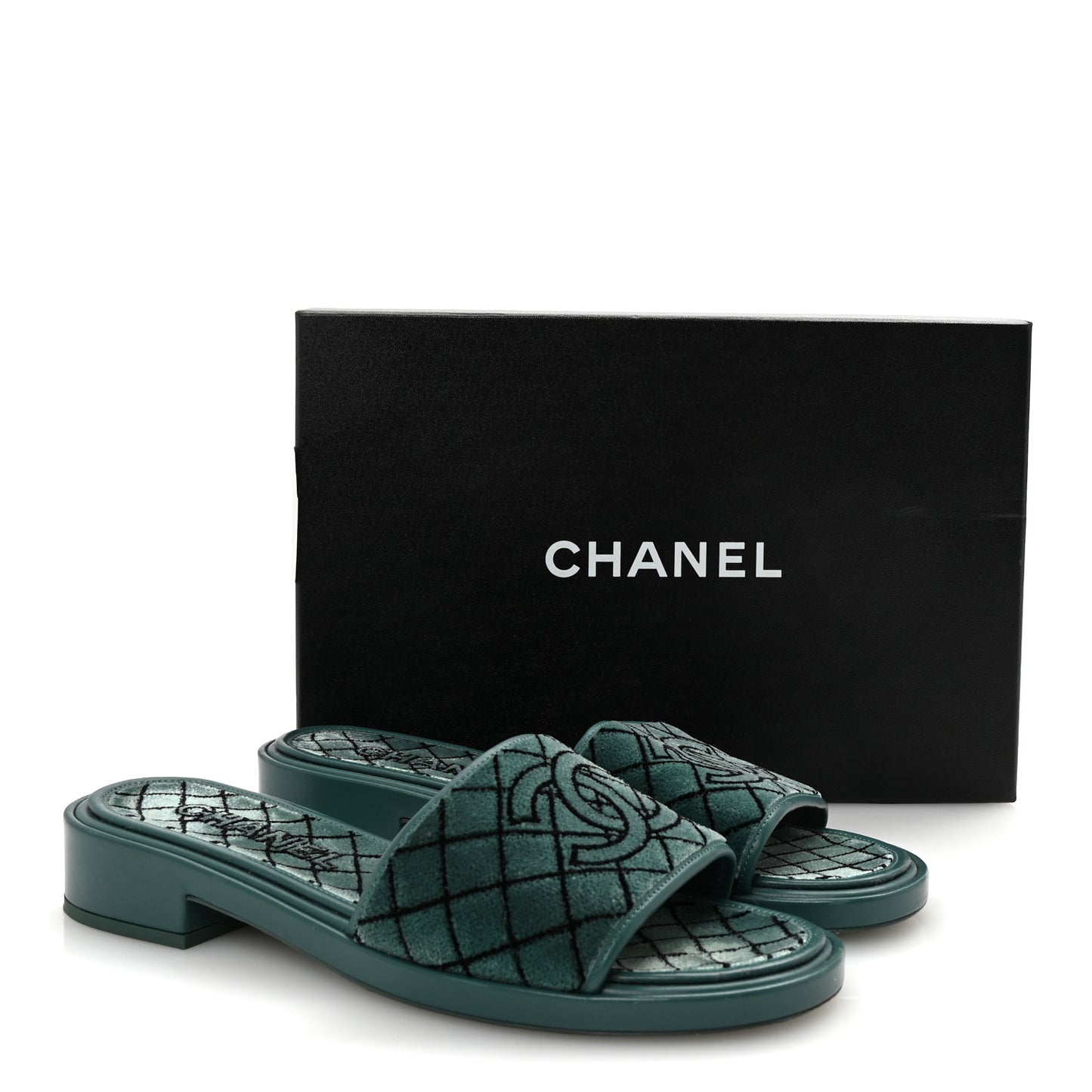 Embroidered Fabric Calfskin Slide Sandal 41 Green