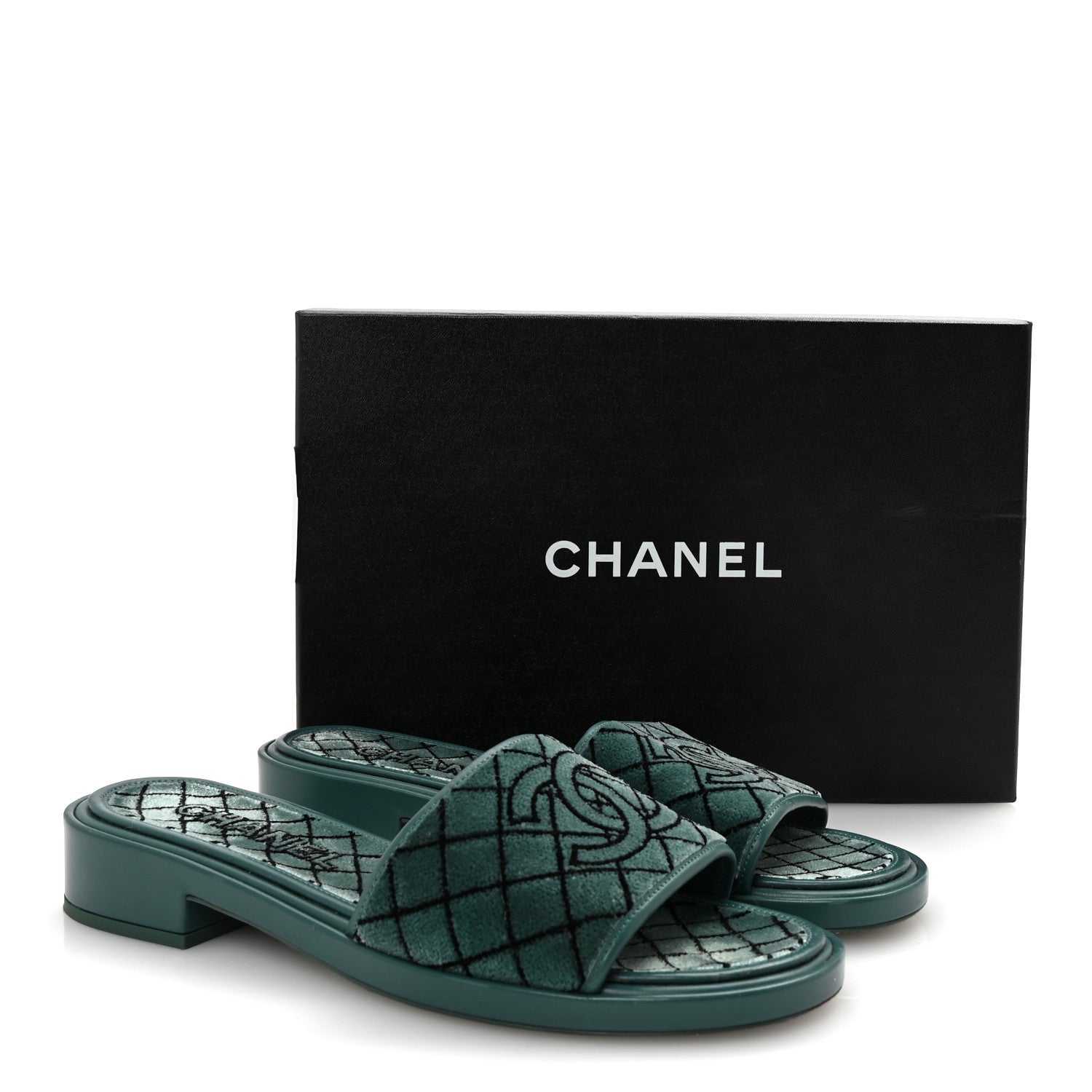Chanel Embroidered Fabric Calfskin Slide Sandal 41 Green 10 of 10