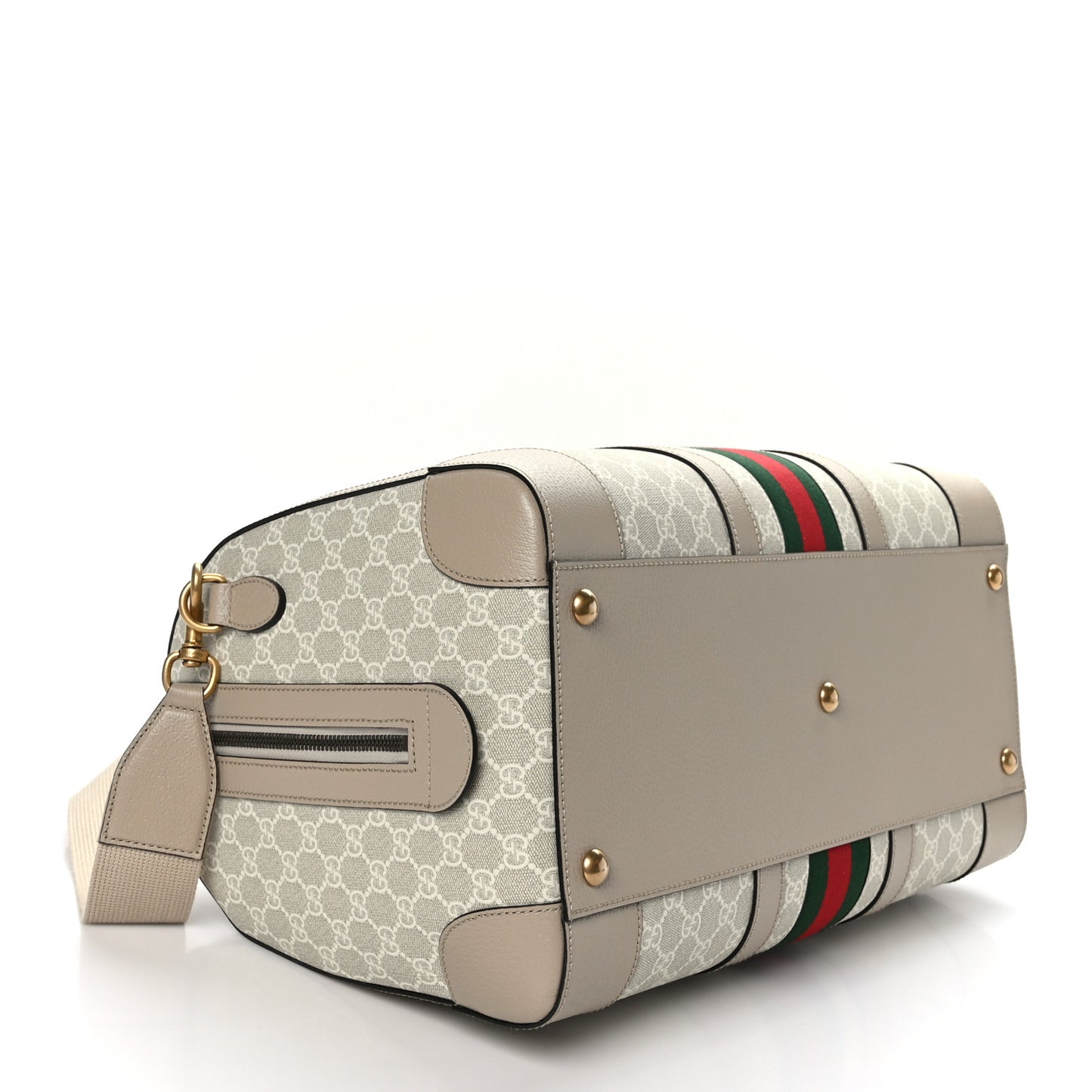 GG Supreme Monogram Textured Dollar Calfskin Web Medium Savoy Duffle Bag Beige Mystic White Oatmeal
