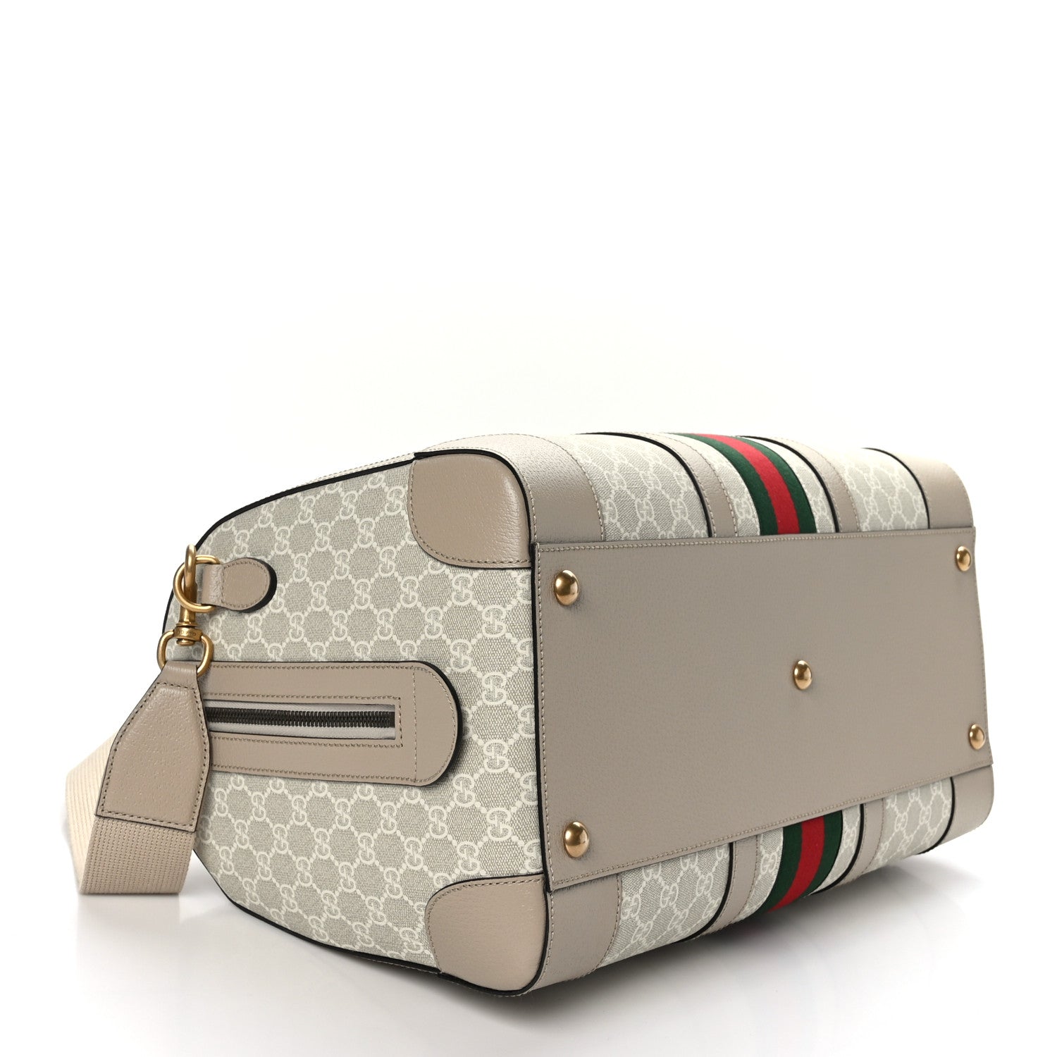 Gucci GG Supreme Monogram Textured Dollar Calfskin Web Medium Savoy Duffle Bag Beige Mystic White Oatmeal 3 of 10