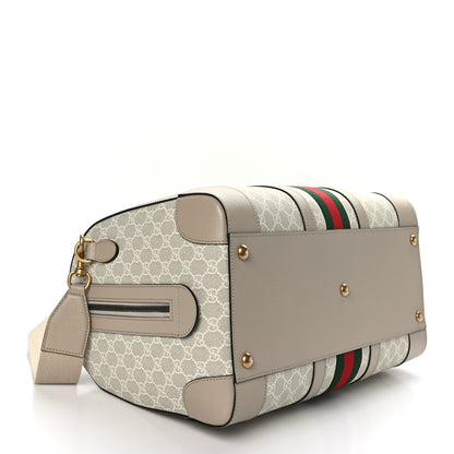 Gucci GG Supreme Monogram Textured Dollar Calfskin Web Medium Savoy Duffle Bag Beige Mystic White Oatmeal 3 of 10