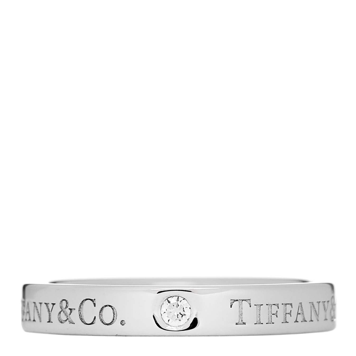 Tiffany Platinum Diamond Logo Band Ring 52 6 1 of 4