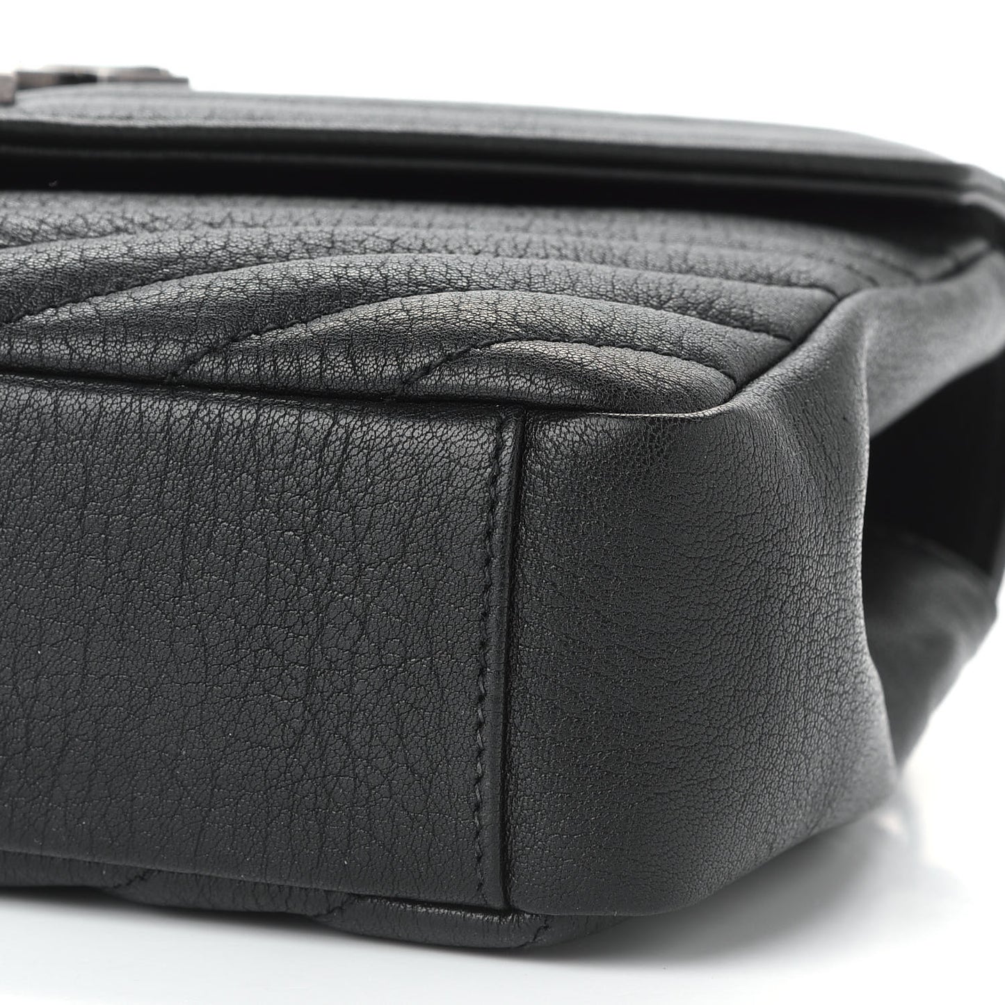 Sheepskin Matelasse Chevron Monogram Medium College Bag Black