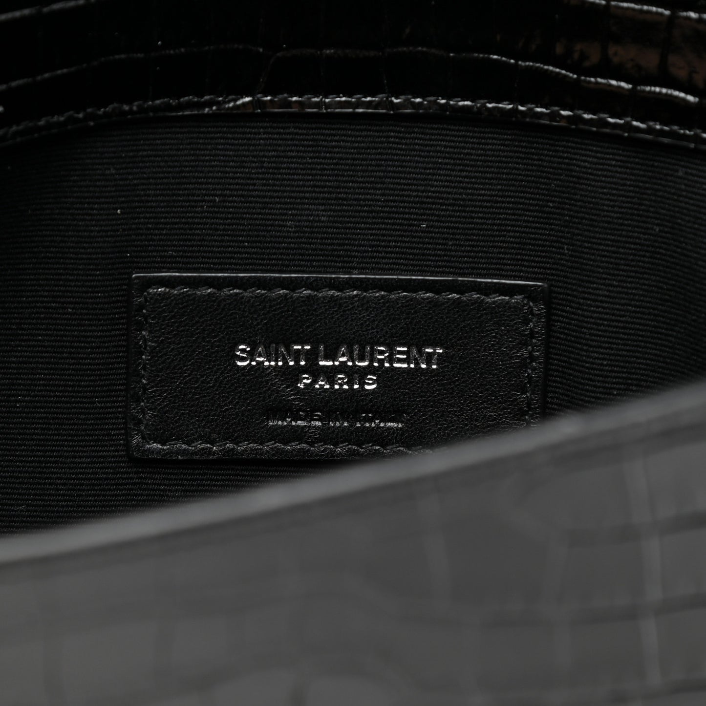 Calfskin Crocodile Embossed Uptown Monogram Pouch Black