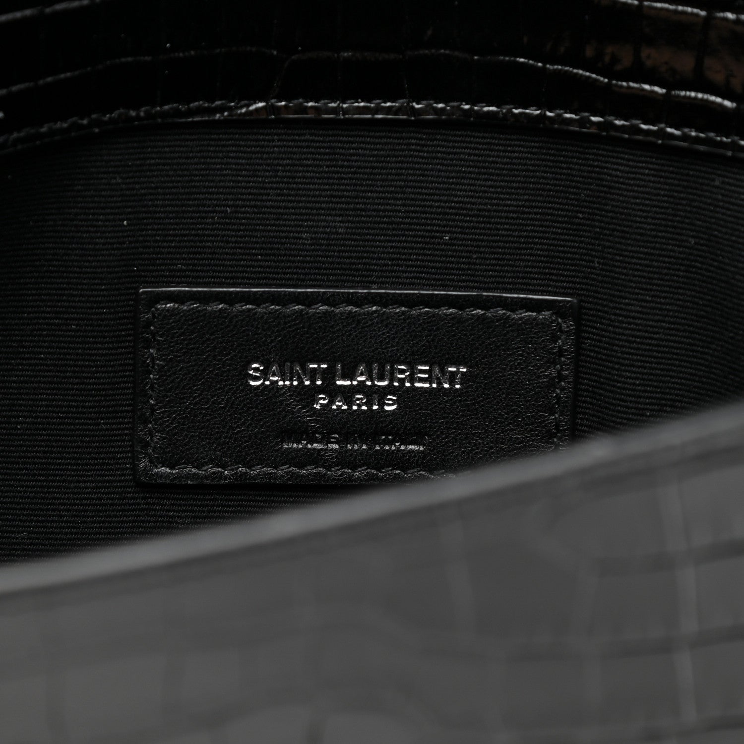 Saint Laurent Calfskin Crocodile Embossed Uptown Monogram Pouch Black 5 of 7