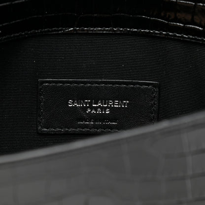 Saint Laurent Calfskin Crocodile Embossed Uptown Monogram Pouch Black 5 of 7