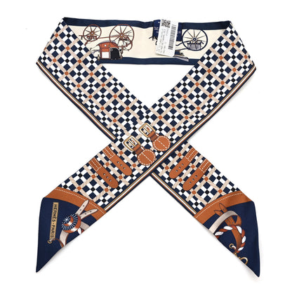 Hermes Silk Les Voitures Nouvelle Twilly Marine Caramel Black 1 of 4