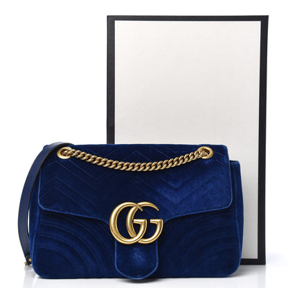 Gucci Velvet Matelasse Medium GG Marmont Shoulder Bag Cobalt Blue 16 of 16
