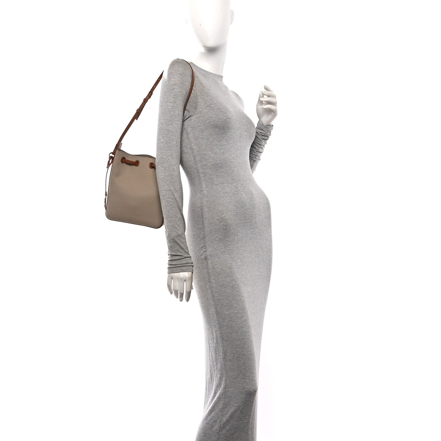 Canvas Calfskin Small Bucket Bag Desert Dust Brick