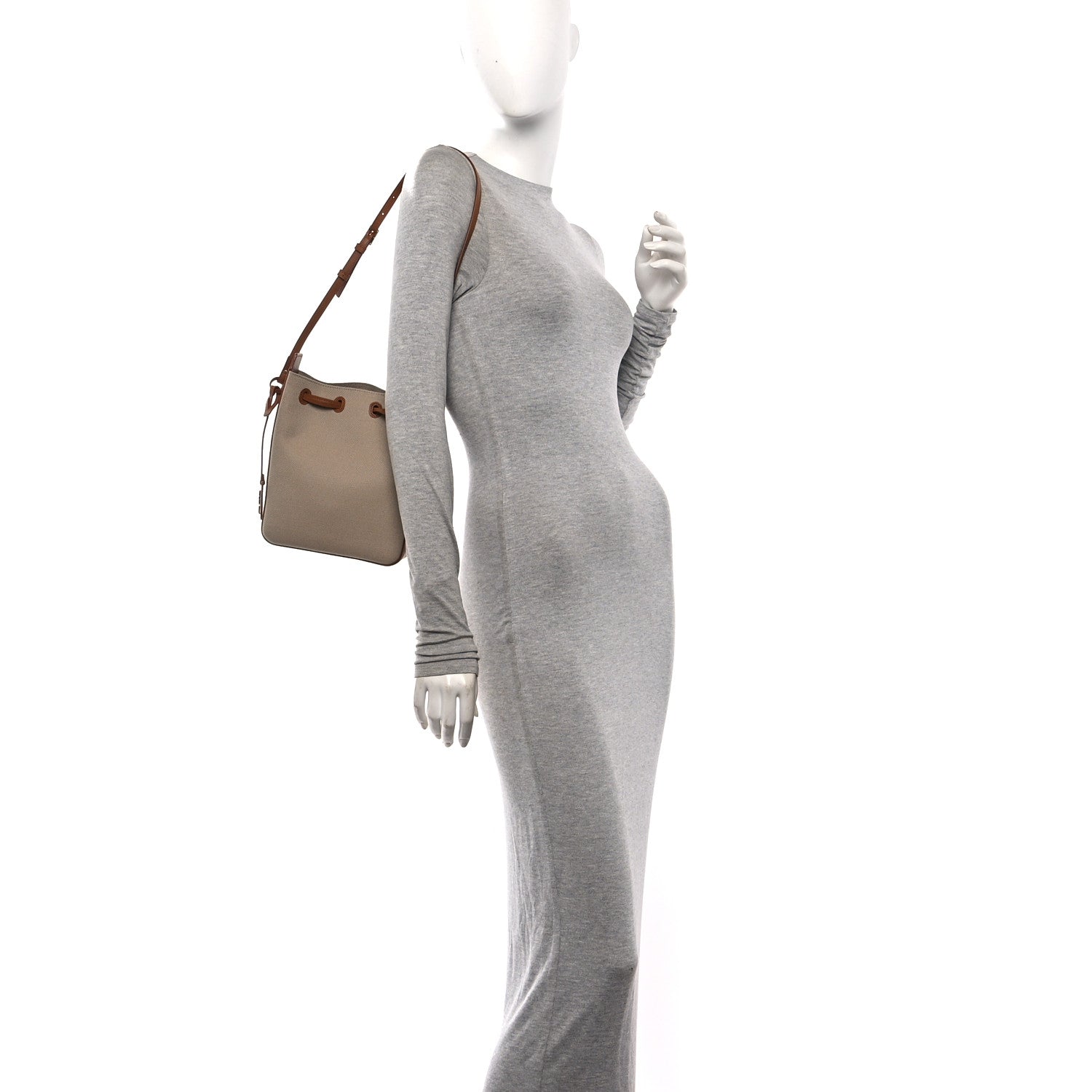 Saint Laurent Canvas Calfskin Small Bucket Bag Desert Dust Brick 2 of 10