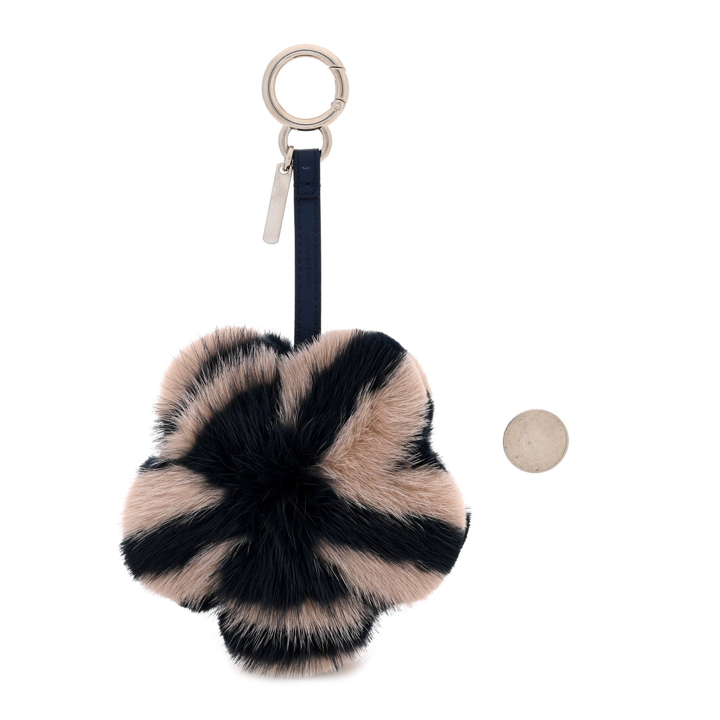Mink Fur Vitello Dolce Pequin Flowerland Bag Charm Navy White