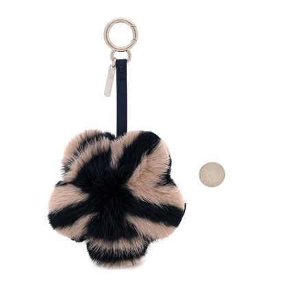 Fendi Mink Fur Vitello Dolce Pequin Flowerland Bag Charm Navy White 2 of 3
