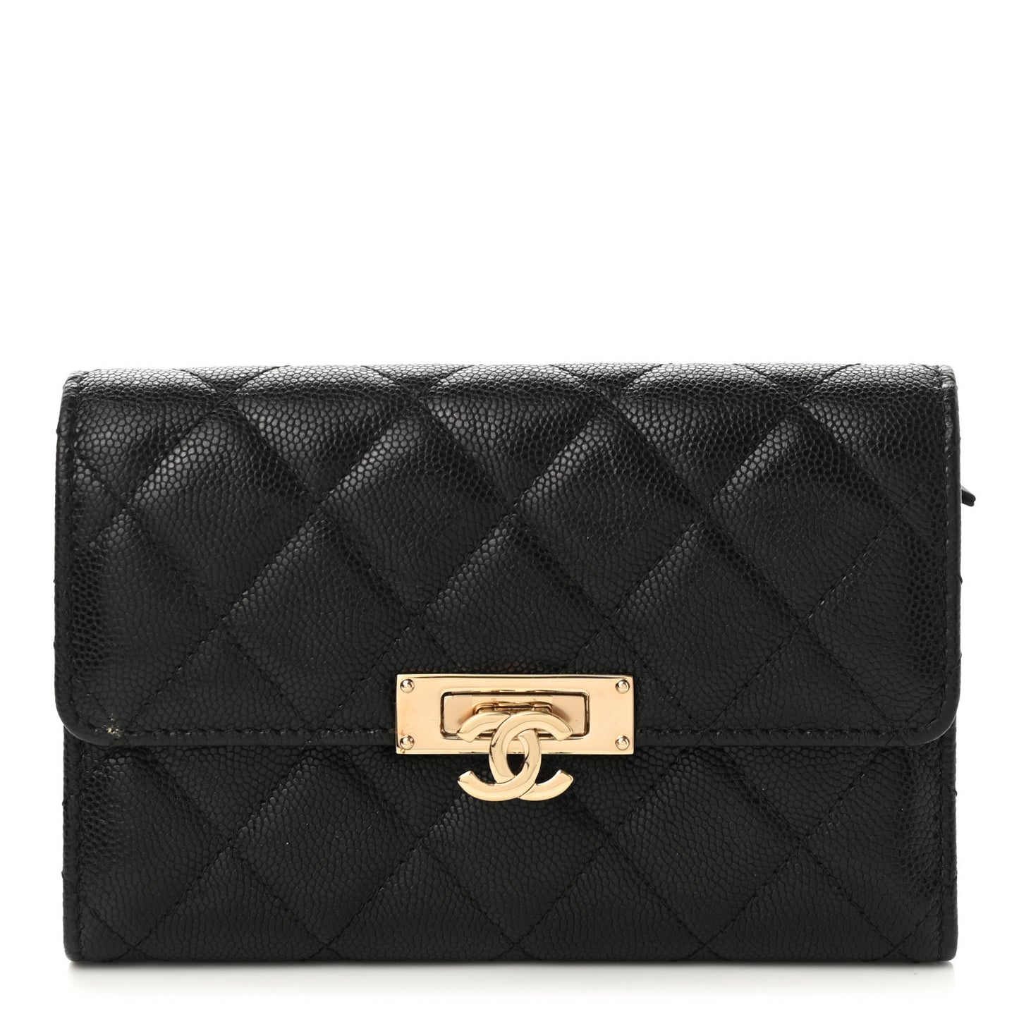 Caviar Quilted Small Golden Class Flap Wallet Black