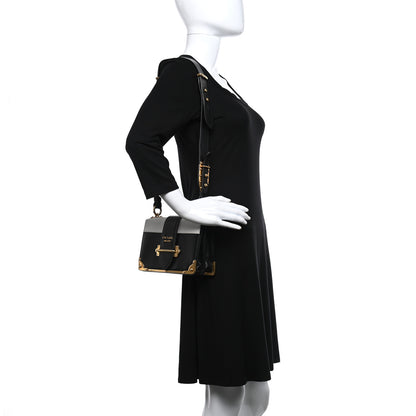 Prada City Calfskin Saffiano Cahier Bag White Black 2 of 8