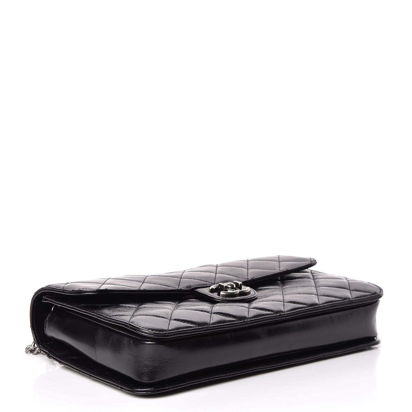 Glazed Calfskin Quilted Large Perfect Edge Flap Black
