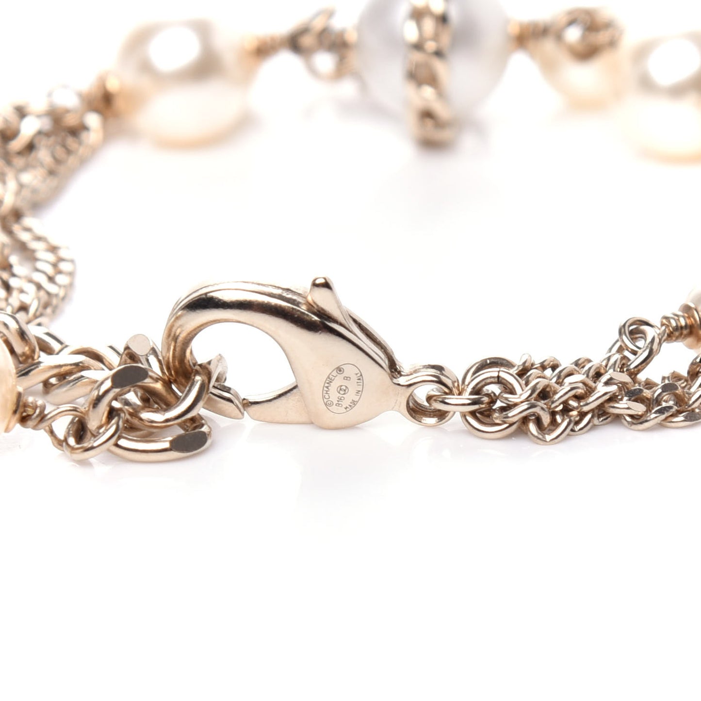 Pearl CC Chain Bracelet Gold