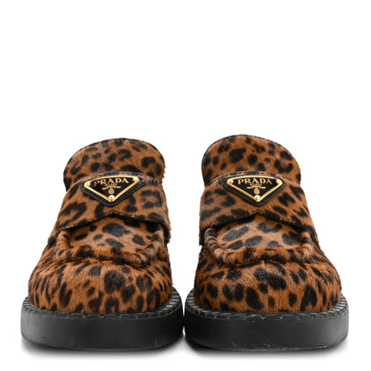 Prada Calf Hair Metal Triangle Logo Double Chocolate Loafers 39 Honey 3 of 8
