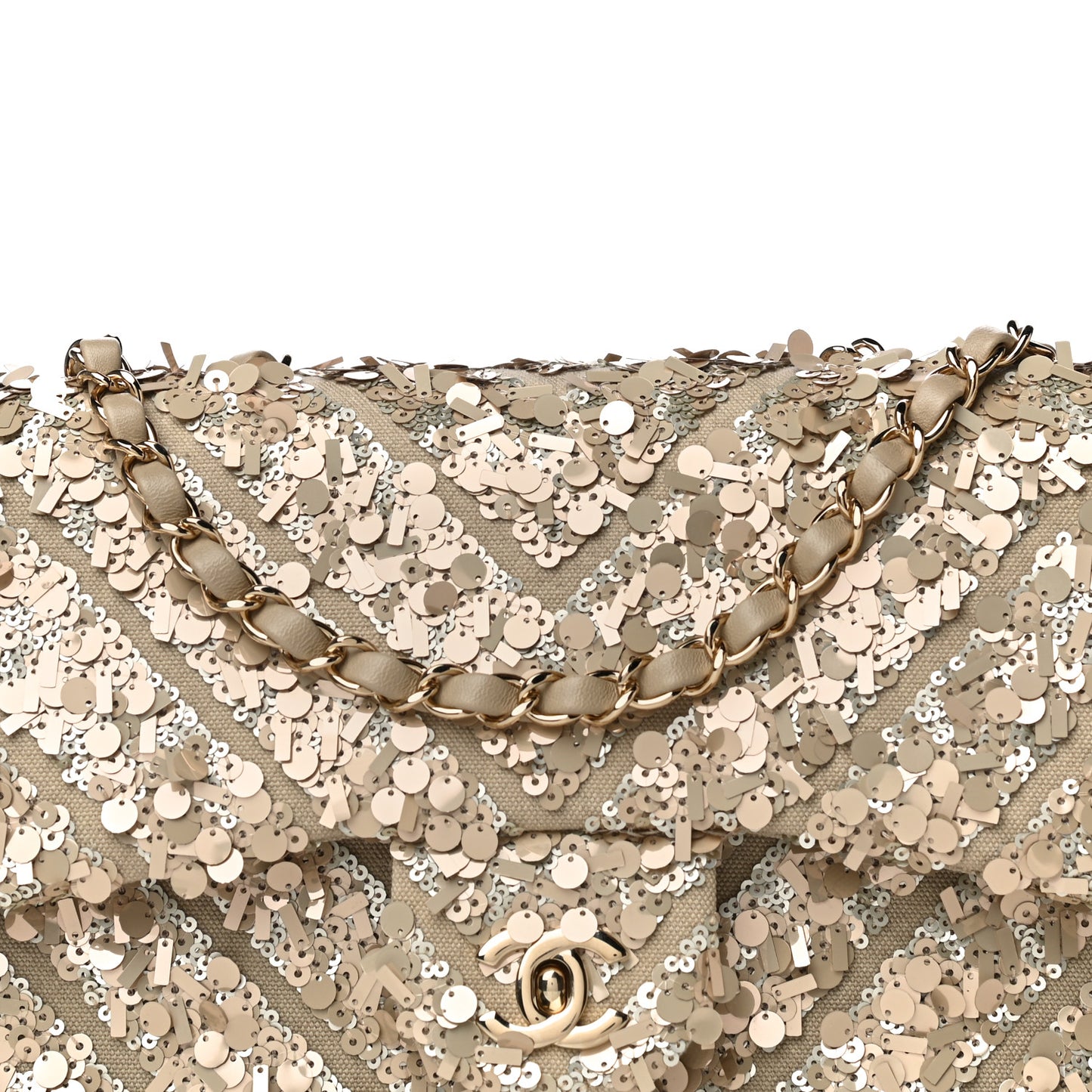 Sequins Chevron Medium Flap Gold