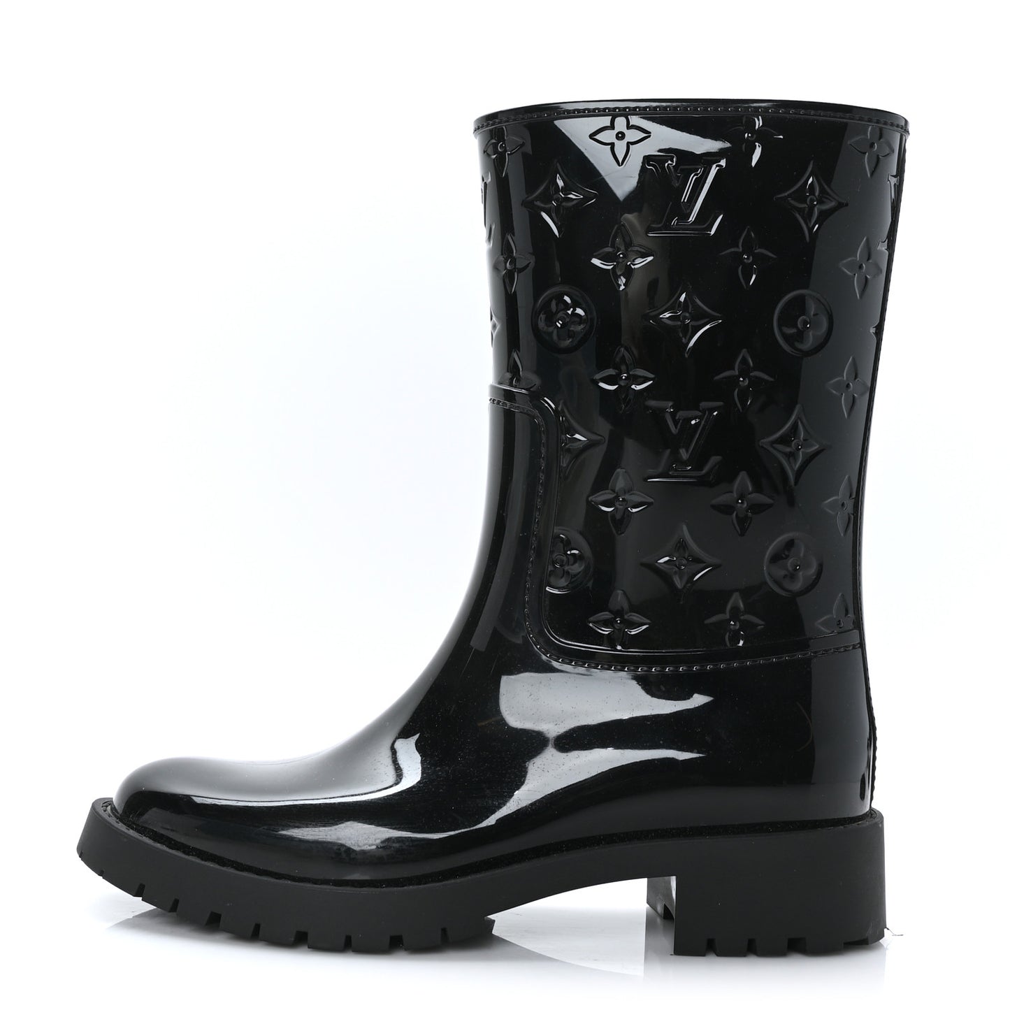 Rubber Embossed Monogram Drops Flat Half Boots 39 Black