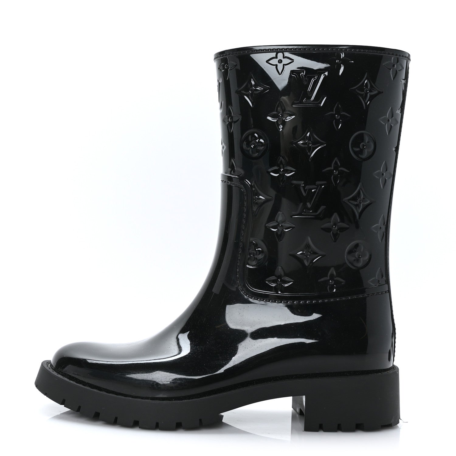 Louis Vuitton Rubber Embossed Monogram Drops Flat Half Boots 39 Black 1 of 7