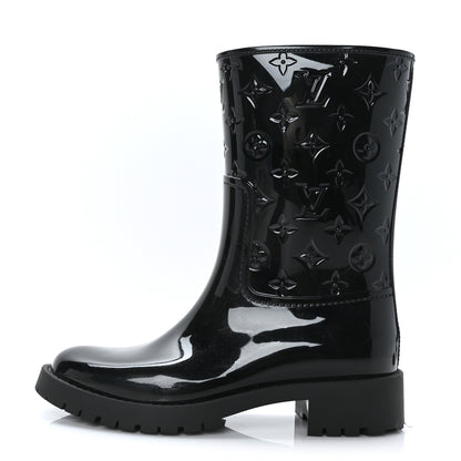 Louis Vuitton Rubber Embossed Monogram Drops Flat Half Boots 39 Black 1 of 7