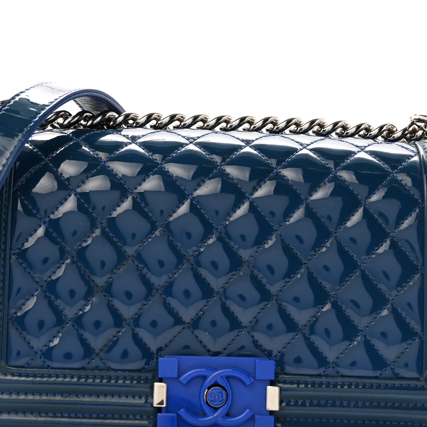 Chanel Patent Calfskin Quilted Medium Plexiglass Boy Flap Blue 8 of 16