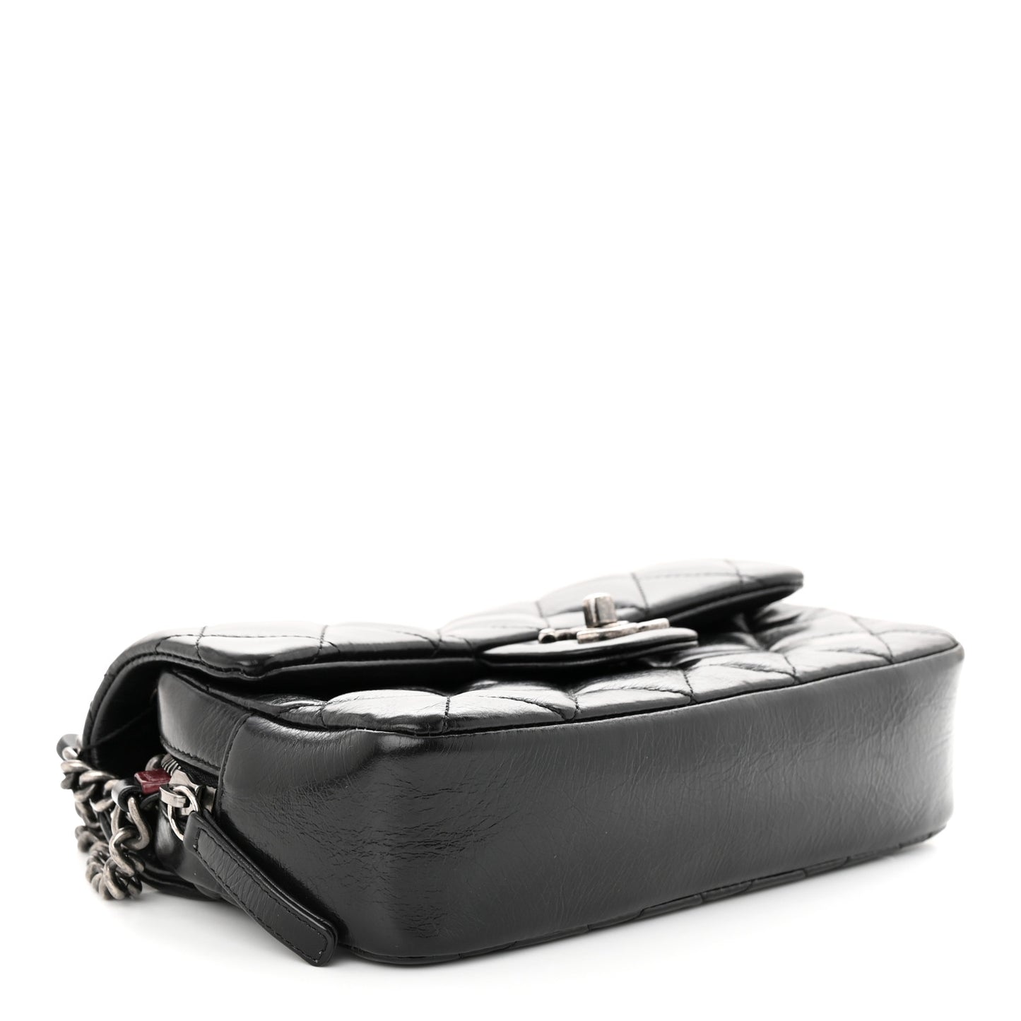 Glazed Calfskin Quilted Small Duo Color Flap Black