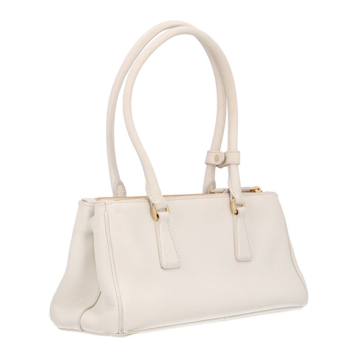 Soft Grain Medium East West Galleria Double Zip Bag White