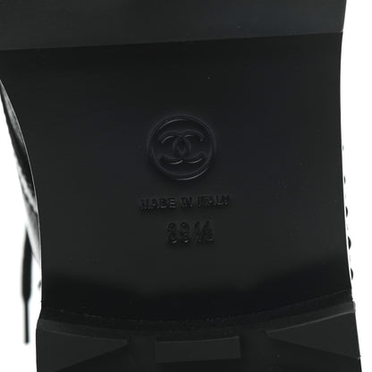 Chanel Crackled Calfskin Velvet Pearl Combat Short Boots 39.5 Black 6 of 8