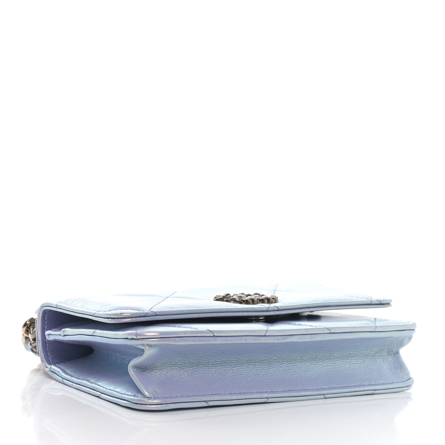 Iridescent Calfskin Quilted Chanel 19 Wallet On Chain WOC Light Purple