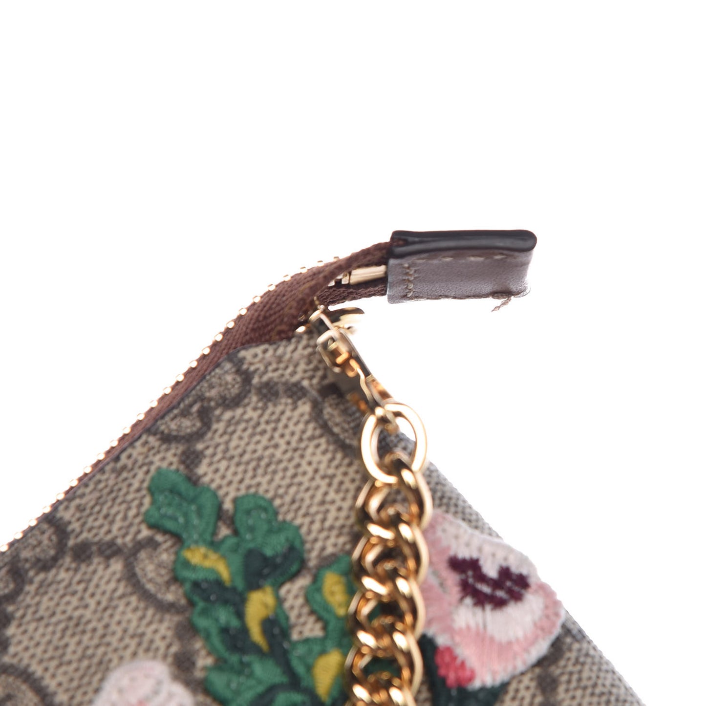GG Supreme Monogram Embroidered Flowers Chain Wrist Wallet Multicolor