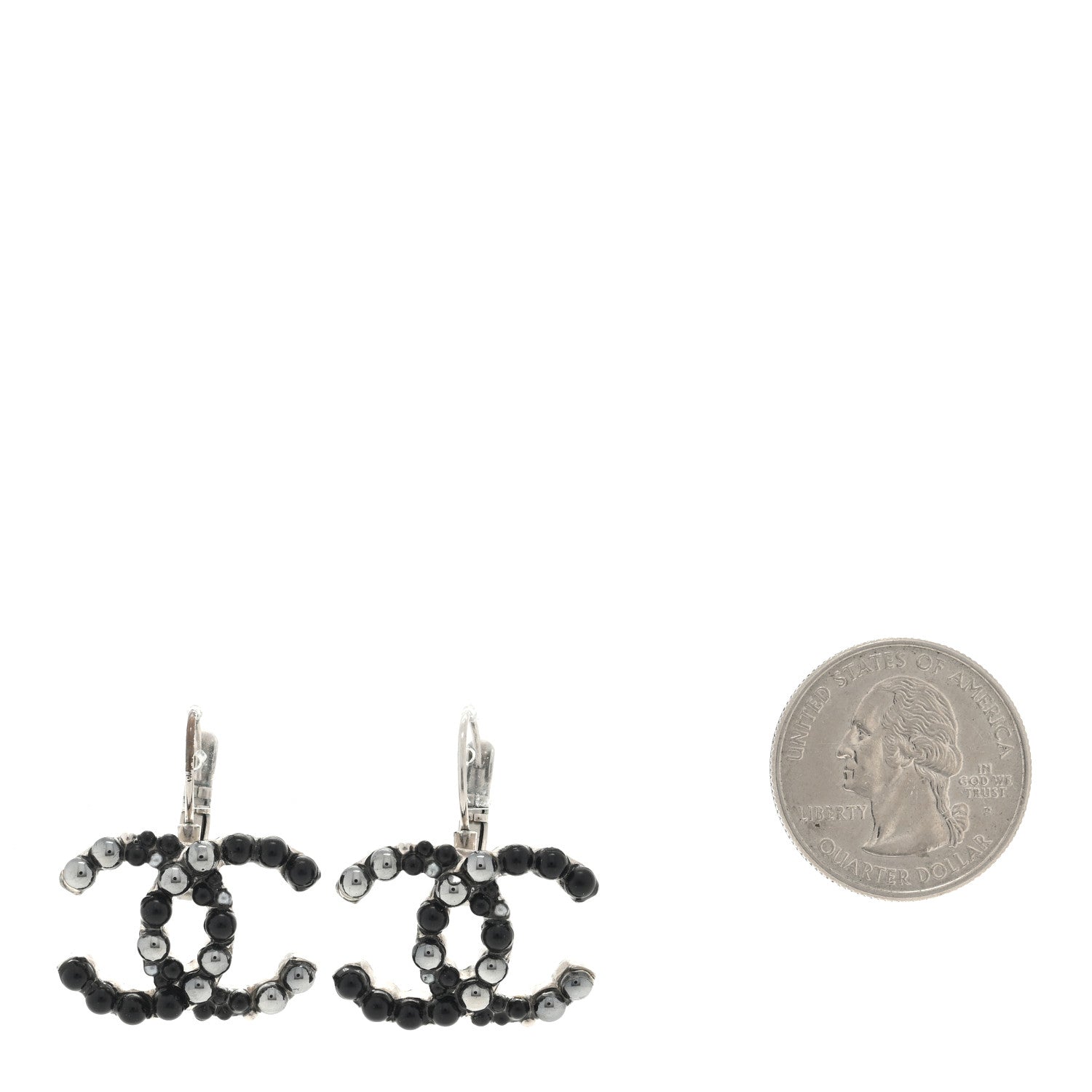 Chanel Bead CC Drop Earrings Black Silver 2 of 4