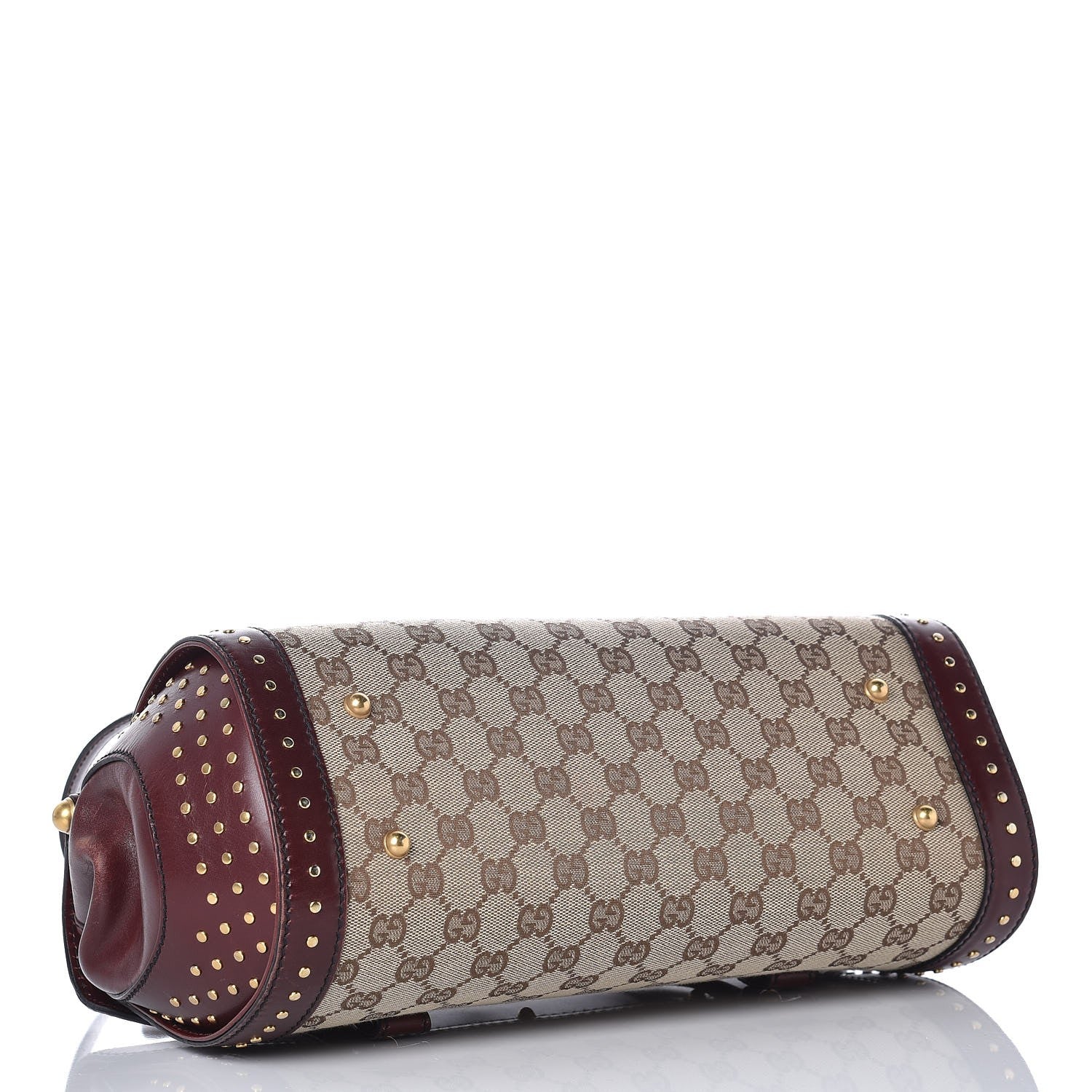 Gucci Monogram Studded Bamboo Bullet Satchel Burgundy 4 of 16